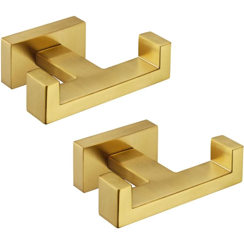 foto del prodotto ganci doppi per asciugamani in oro spazzolato, porta asciugamani da bagno in acciaio inossidabile sus304, gancio doppio per accappatoio a parete.