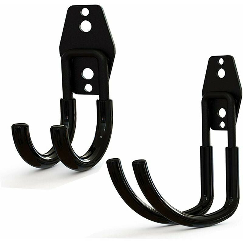 foto del prodotto ganci doppi utili da 2 pezzi, gancio da parete in acciaio con rivestimento nero, supporto da parete per tubo da giardino, resistente per
