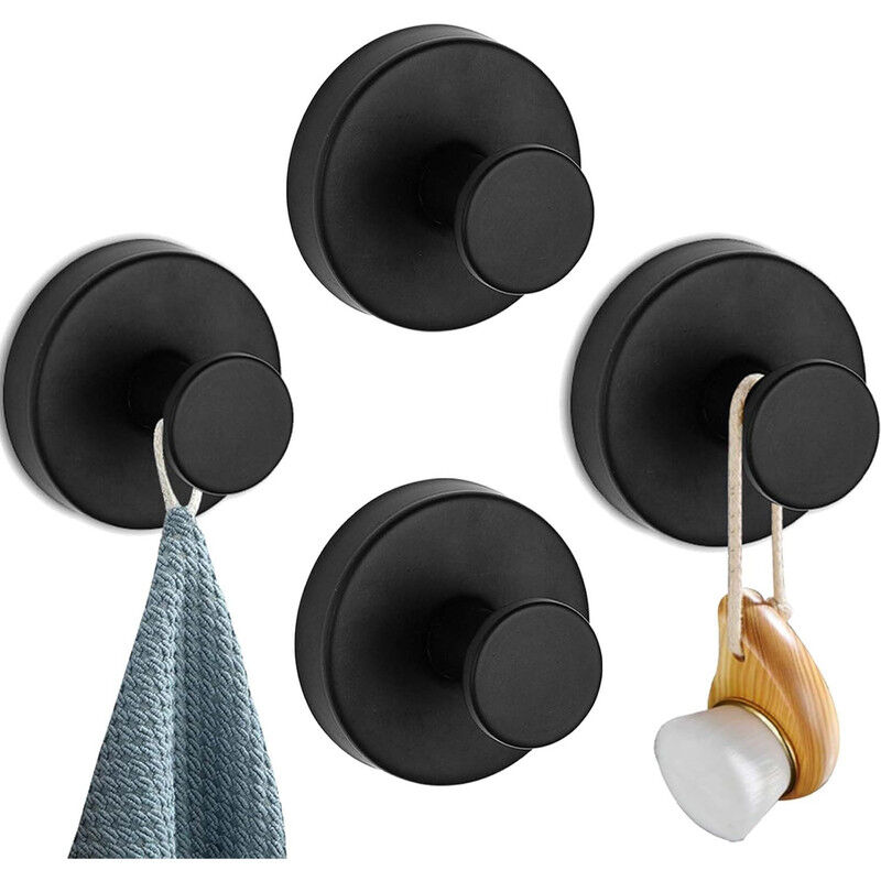 foto del prodotto ganci neri con potente ventosa, non necessita di foratura, ganci per bagno, potente attaccapanni con ventosa per cucina e porta in vetro.