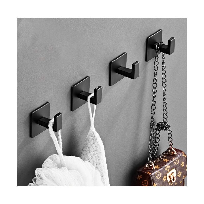 foto del prodotto ganci per asciugamani neri, confezione da 2, da parete, in acciaio inox sus304, per un singolo accappatoio, gancio solido, in alluminio spaziale