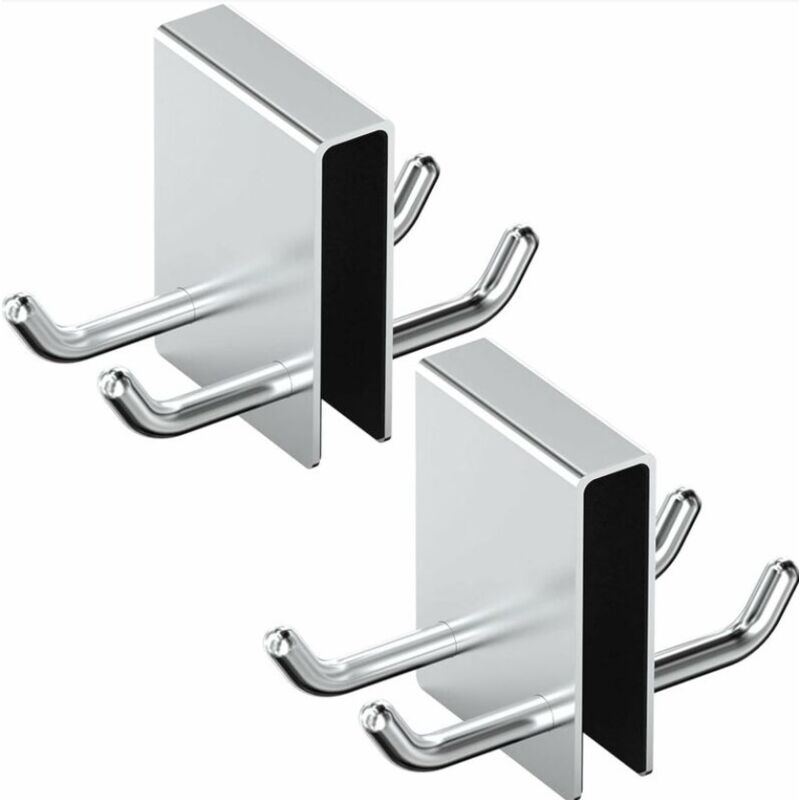 foto del prodotto ganci per doccia in acciaio inox senza foratura, set di 2 ganci per asciugamani con protezione in spugna per vetri spessi 11-12 mm, argento