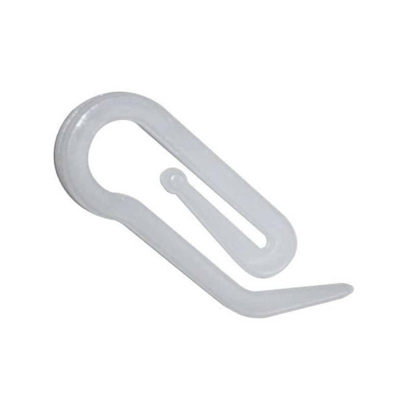 foto del prodotto ganci per nastro fettuccia tenda, modello a papera in pvc bianco, 28 x 12 mm. 50 pz tendaggimania