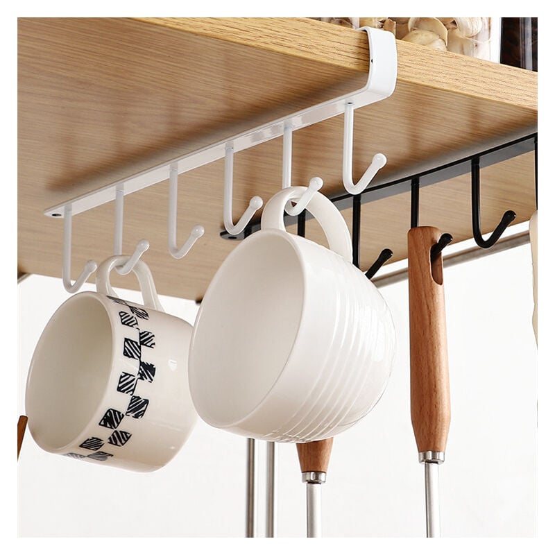 foto del prodotto ganci per tazze sotto il ripiano, porta tazze, porta utensili da cucina, bianco bebusingoto