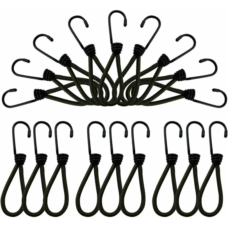 foto del prodotto ganci per teloni, corde elastiche con ganci, 25 pezzi di corde elastiche, corde elastiche per teloni, corde elastiche in gomma nera, corde elastiche