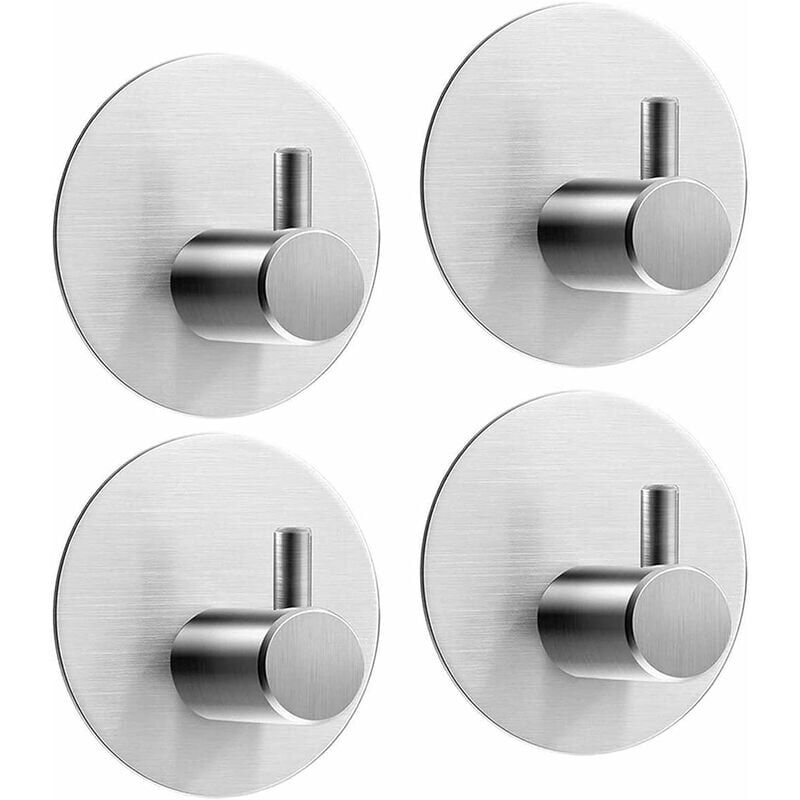 foto del prodotto gancio adesivo 4 pezzi , gancio da parete per bagno in acciaio inox, porta asciugamani autoadesivo ad lala gancio dritto spazzolato rotondo