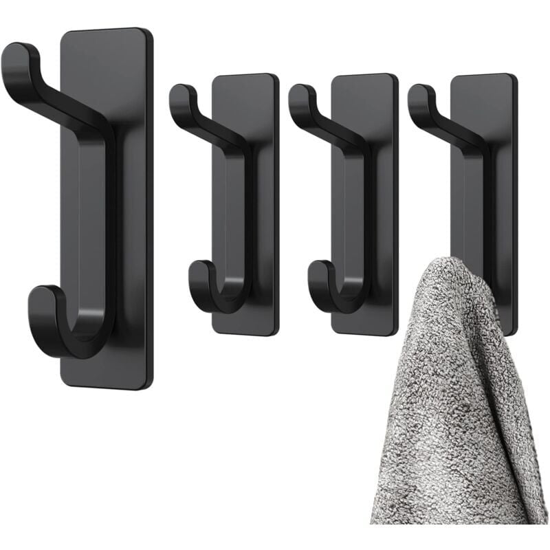 foto del prodotto gancio adesivo da parete ymyny portasciugamani da bagno, gancio da cucina, appendiabiti adesivo, gancio da parete senza foratura, impermeabile, antiruggine, nero, 4 pezzi