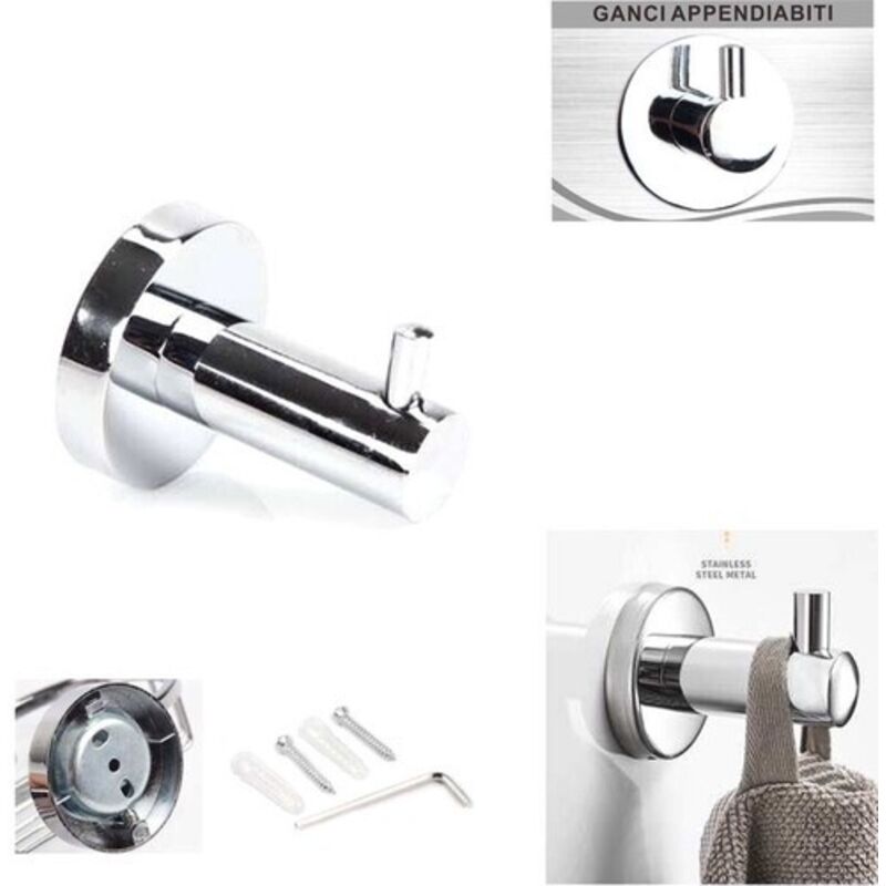 foto del prodotto gancio appendiabiti bagno muro ganci asciugamani casa cromato da parete 01902