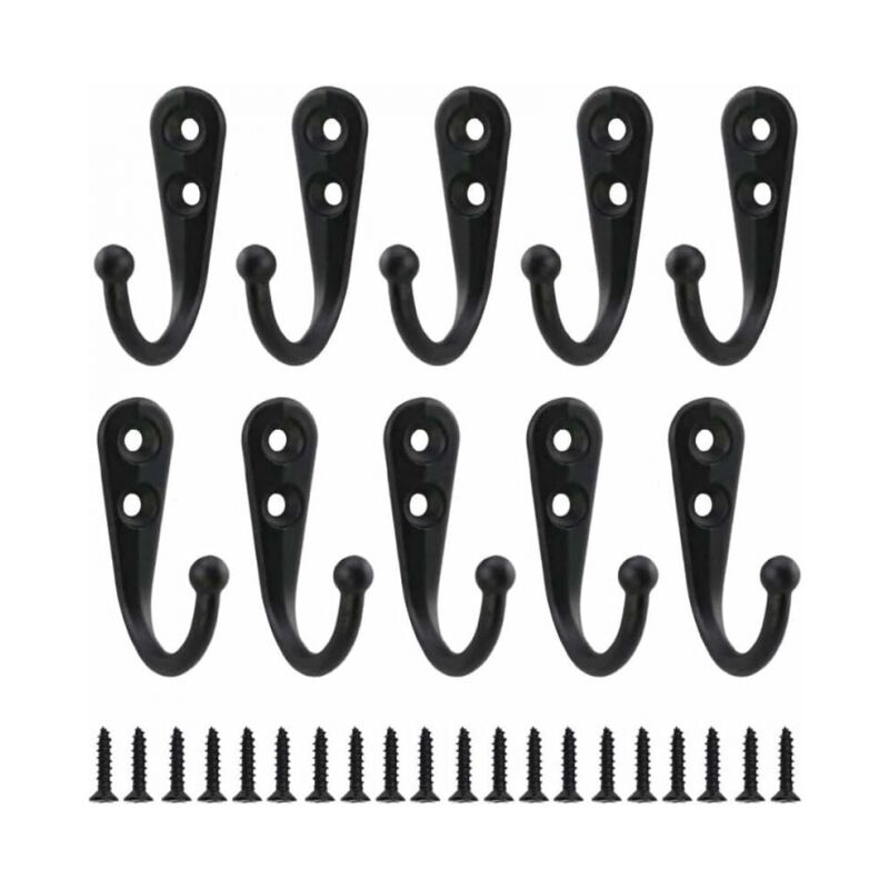 foto del prodotto gancio appendiabiti retr da 10 pezzi gancio da parete in metallo nero gancio appendiabiti individuale da avvitare vintage da parete per accappatoio,