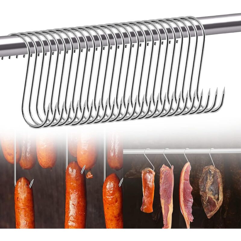 foto del prodotto gancio da macellaio, 25 pezzi gancio da macellaio in acciaio inossidabile, gancio a forma di s, gancio per carne, gancio per affumicatore adatto per