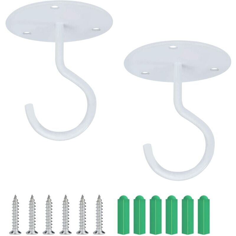 foto del prodotto gancio da soffitto con montaggio a vite, gancio da parete superiore per appendere luci, cesti per piante da giardino, fioriere, mangiatoie per uccelli, lanterne, campanelli eolici, zanzariera (2 pezzi