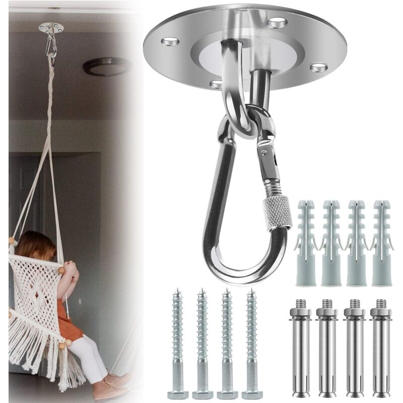 foto del prodotto gancio da soffitto in acciaio inox, montaggio a soffitto, portata 500 kg, girevole a 180 , sospensione