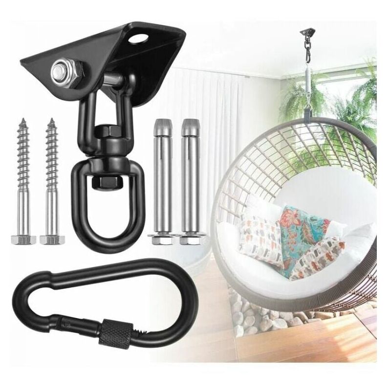 foto del prodotto gancio da soffitto per sedia sospesa girevole a 360 , altalena, sospensione, gancio con viti per cemento, legno, parco giochi, portico, seduta a