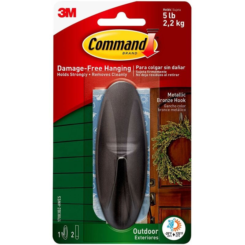 foto del prodotto gancio grande con strisce in schiuma, colore bronzo metallizzato command