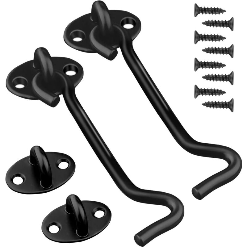 foto del prodotto gancio per cabina, 2 pezzi, gancio per serratura porta, ganci in acciaio inox nero con occhielli e bulloni per serrature di porte da fienile, bagno,