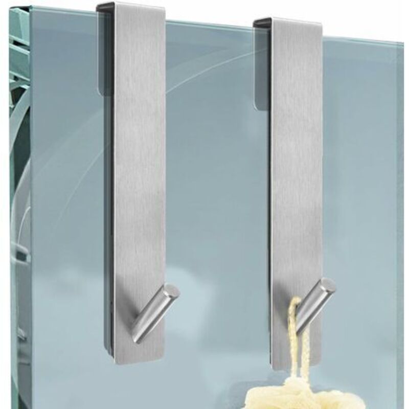 foto del prodotto gancio per doccia, 2 pezzi, gancio per porta in vetro, gancio per doccia in acciaio inox, ganci per porta in vetro per appendere accappatoi argento 