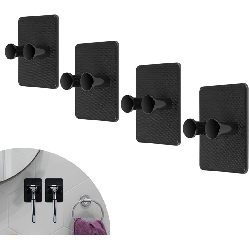 foto del prodotto gancio porta rasoio, 4 pezzi porta rasoio regolabile senza foratura, impermeabile, gancio adesivo multifunzionale per bagno, wc, cucina sollbry
