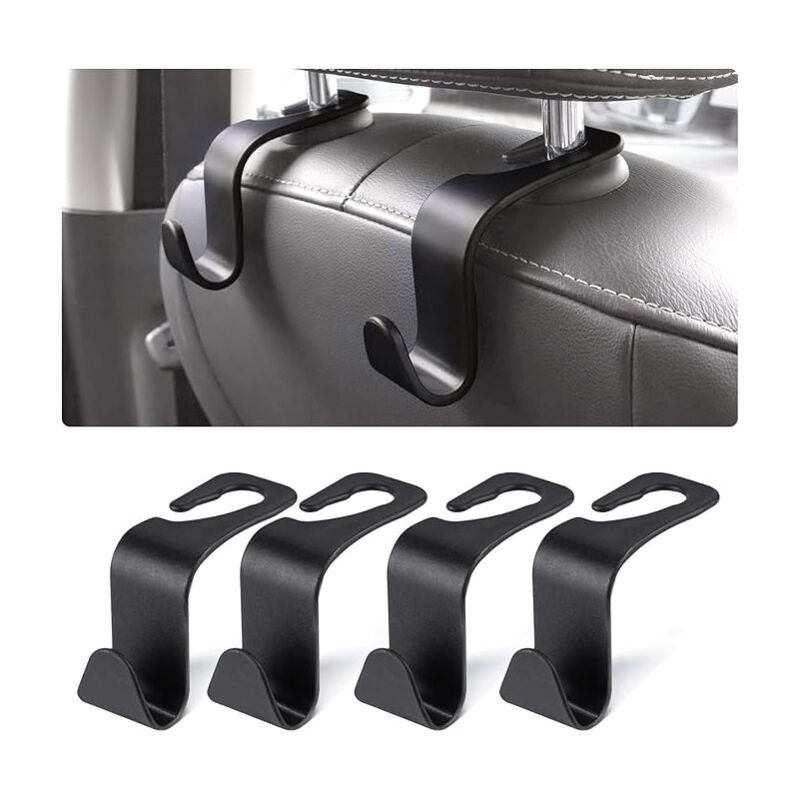 foto del prodotto gancio portaoggetti per auto, 4 ganci in plastica per poggiatesta, accessori per ganci per seggiolino auto per poggiatesta, borsa, borsetta,