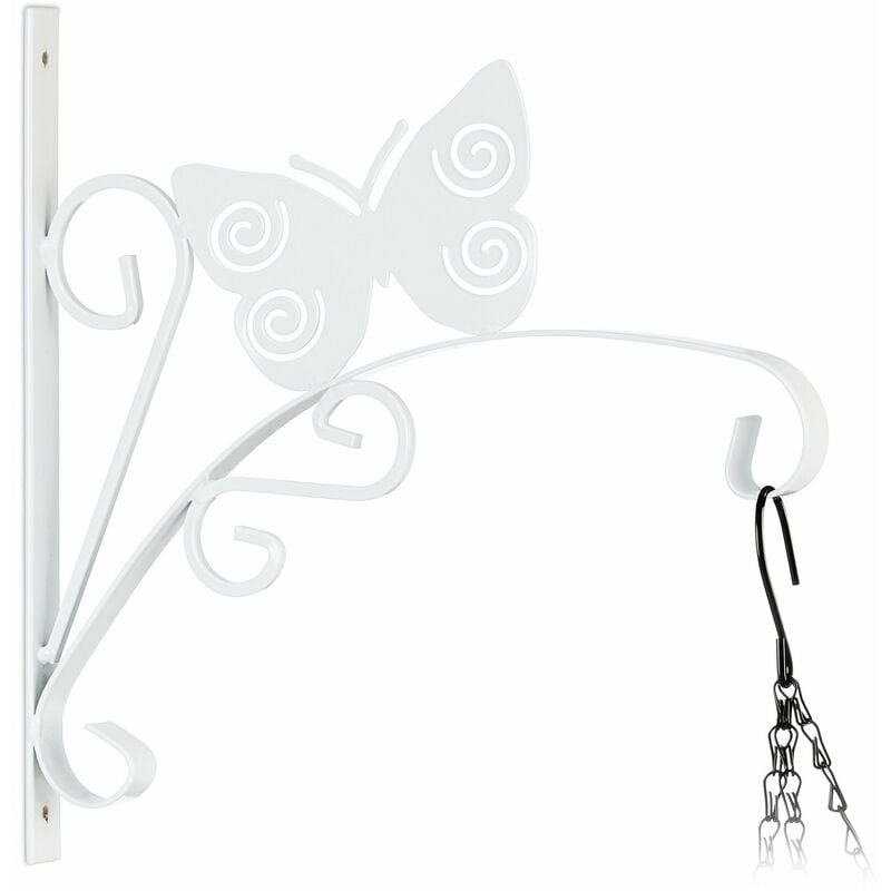 foto del prodotto gancio portavasi, per piante sospese, lanterne, design farfalla, fissaggio a parete, hxlxp 30x30x2 cm, bianco relaxdays