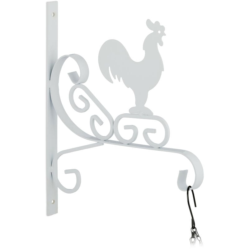 foto del prodotto gancio portavasi, per vasi e cesti sospesi, lanterne e campane, fissaggio a parete, hlp 30x25,5x2 cm, bianco relaxdays