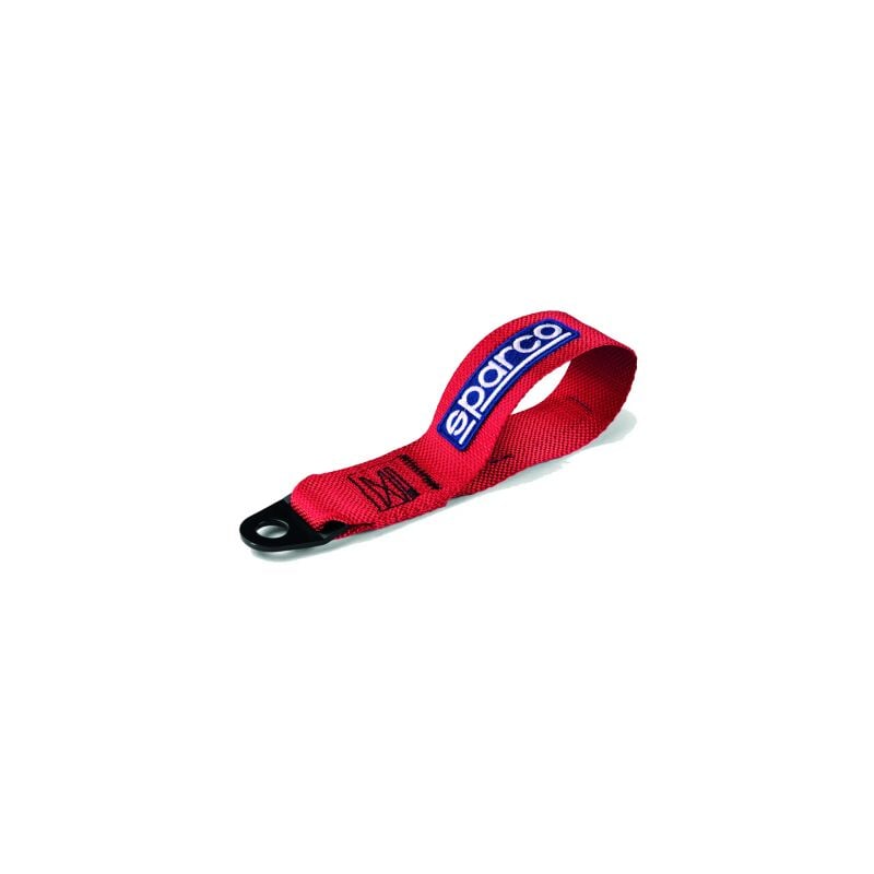 foto del prodotto gancio traino tow strap racing rosso con patch martini racing ricamata in acciaio alto resistenziale foro 15 mm nastro fisso sparco