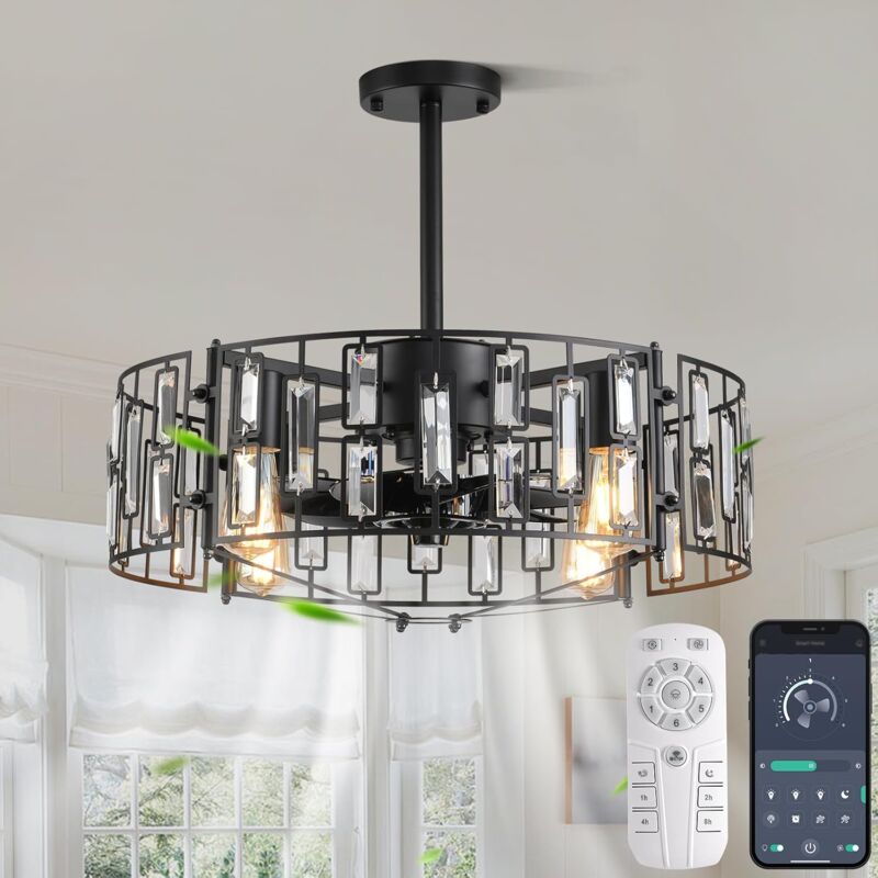 foto del prodotto ganeed fandelier ventilatore da soffitto con luci lampada a sospensione in cristallo 50 cm arredamento moderno 6 velocit del vento con telecomando