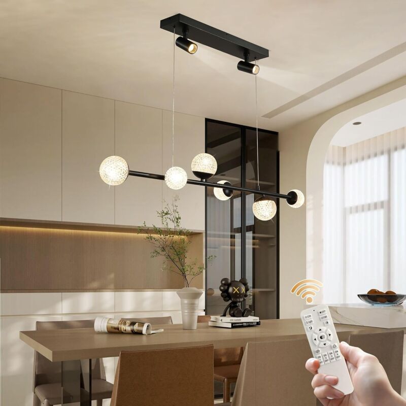 foto del prodotto ganeed lampadario moderno a sospensione lampadario dimmerabile con 6 sfere e 2 faretti regolabile in altezza lampada a sospensione a per cucina,