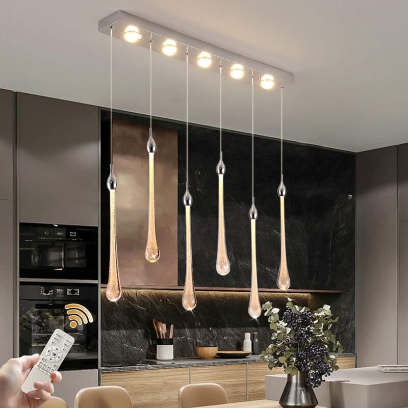 foto del prodotto ganeed lampade a sospensione in cristallo, lampadari a led moderna dimmerabile con goccia di vetro a bolla, lampadario a led integrato a 6 luci per