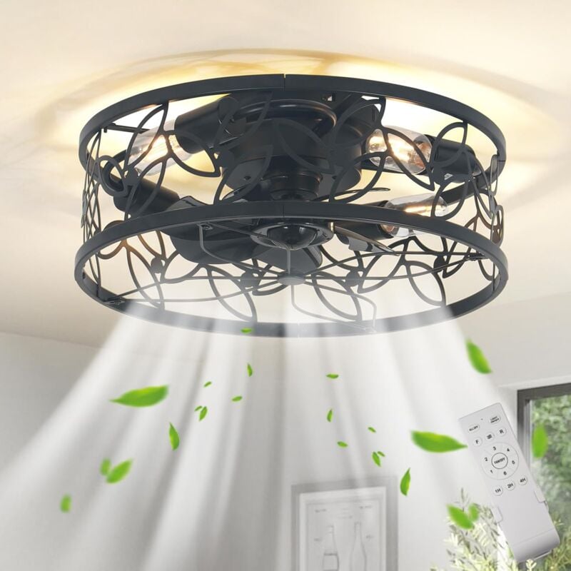 foto del prodotto ganeed plafoniera con ventilatore stile industriale ventilatore da soffitto fattoria 50cm illuminazione gabbia in metallo opaco e27 montaggio a