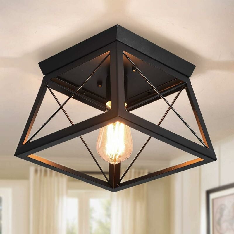 foto del prodotto ganeed retro rettangolo plafoniera da incasso, casale industriale vicino alla plafoniera lampada da soffitto nera con 2 luci per cucina a isola