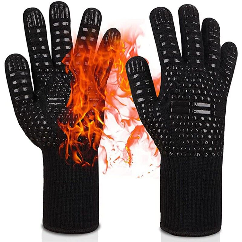 foto del prodotto gants grill, gants four, resistente al calore fino a 800 c, gants de cuisine, gants grill bbq nero 