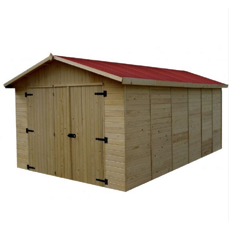 foto del prodotto garage casetta foresta mod. eden in legno massello a pannelli 16 mm. 280x480 senza pavimento
