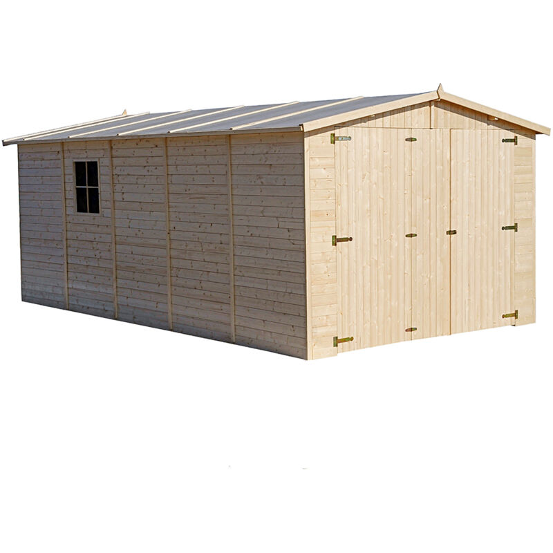 foto del prodotto garage in legno 15 m2 esterne a222x516x324 cm in pannelli in legno naturale capanno da giardino rimessa auto e attrezzi timbela m101