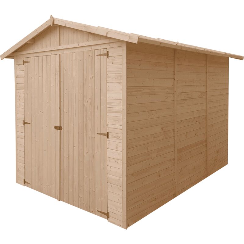 foto del prodotto garage in legno 6 m2 esterne a222x320x244 cm in pannelli in legno naturale capanno da giardino rimessa auto e attrezzi timbela m105