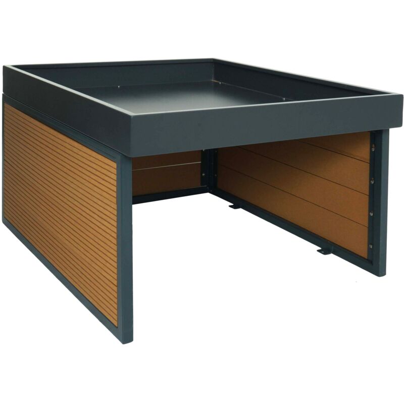 foto del prodotto garage riparo per robot tosaerba con fioriera hhg 652 40x60x73cm ferro wpc legno chiaro