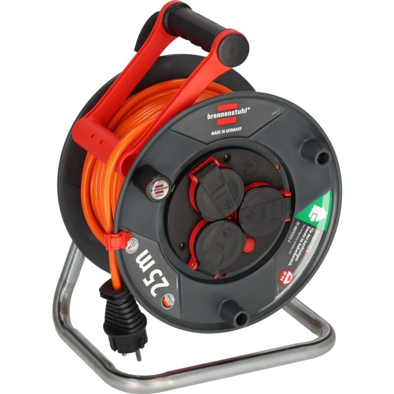 foto del prodotto garant v2 ip44 avvolgicavo da 25 m, certificato t v s d made in germany, cavo di colore arancione, uso a breve termine in esterno brennenstuhl