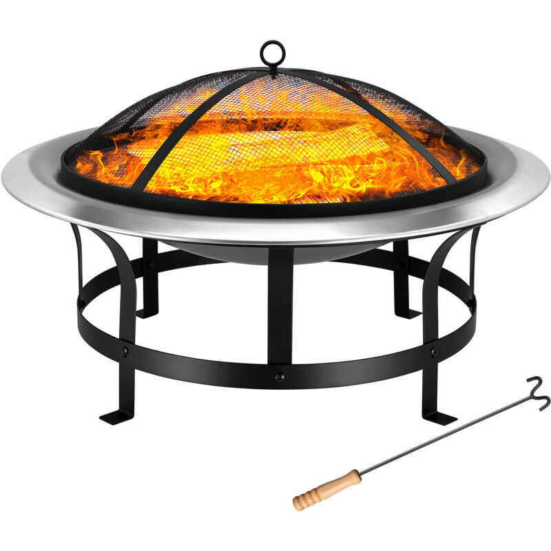 foto del prodotto gardebruk braciere da esterno acciaio inox 75cm ciotola da fuoco parascintille attizzatoio bracieri 75 cm