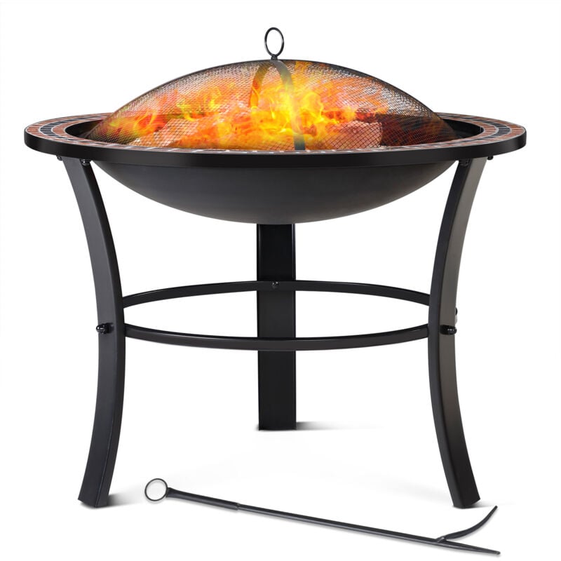 foto del prodotto gardebruk braciere rotondo fuoco da esterno mosaico 76x76cm parascintille camino da giardino stufa caminetto patio