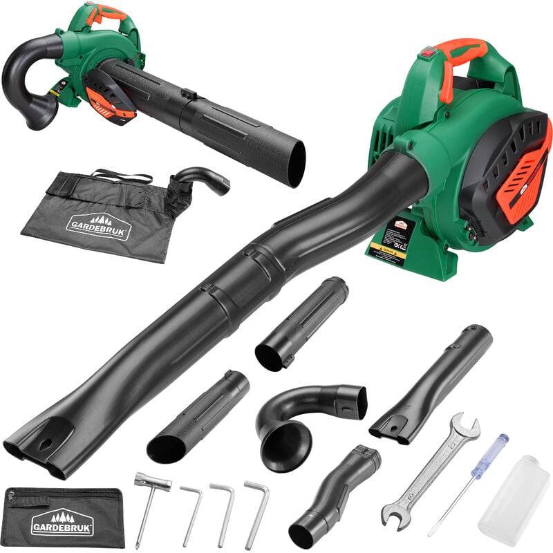 foto del prodotto gardebruk - soffiatore per foglie 3 in 1 benzina 7000 rpm incl. sacchetto di raccolta 45l set di utensili trituratore aspirapolvere da giardino