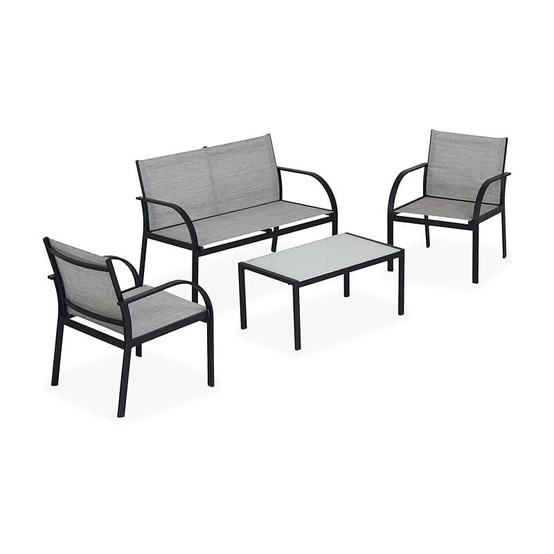 foto del prodotto garden friend salotto da giardino 2 poltrone 1 divano 1 tavolo nero grigio