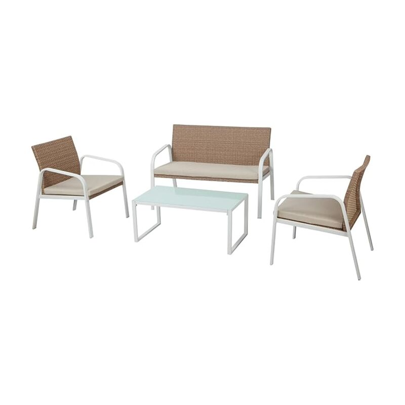 foto del prodotto garden friend salotto madeira 2 poltrone 1 divano 1 tavolo rivestimento in polyrattan
