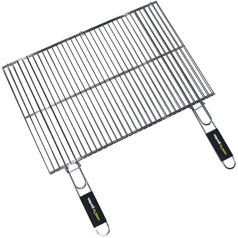 foto del prodotto garden max cook in garden griglia doppia in acciaio cromato ideale per barbecue manici soft touch resistente alle fiamme e alle alte