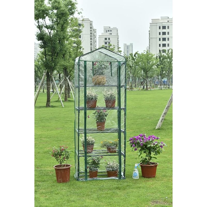 foto del prodotto garden - piccola serra da giardino per piante 5 ripiani con ruote telo copertura terrazzo