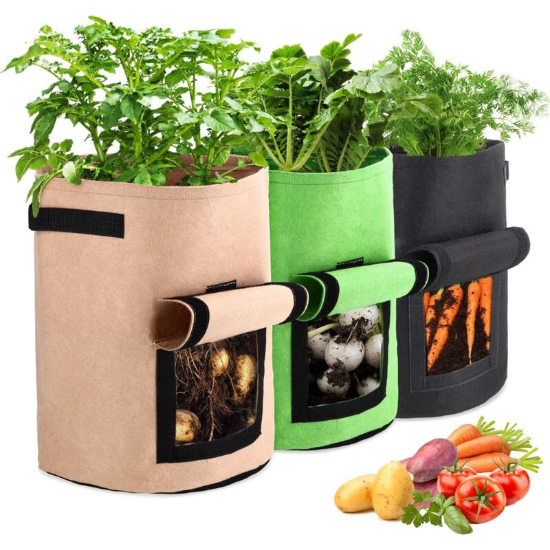 foto del prodotto garden planting bags, 3pcs 10 gallon vegetable bag, double layer non woven fabric reusable window potato planting bag, in garden, balcony