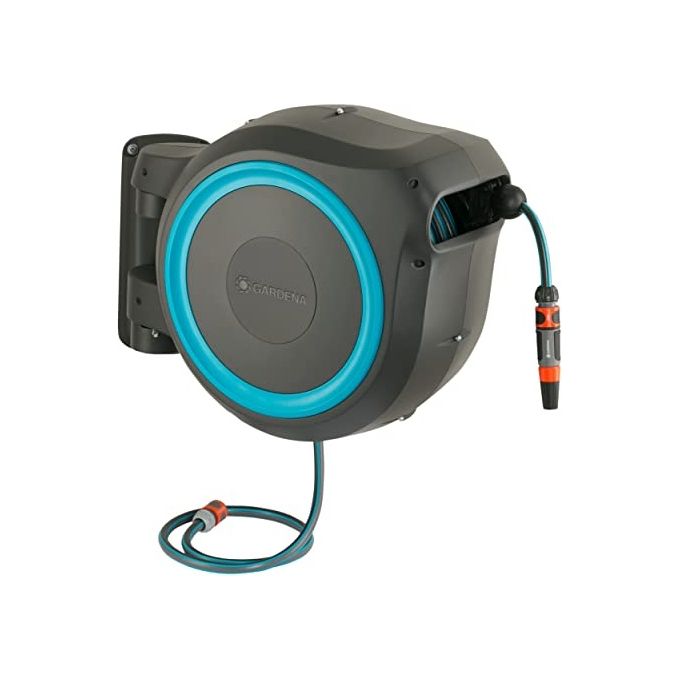 foto del prodotto gardena 18630-20 avvolgitubo da giardino rocchetto montato a muro automatico nero, blu