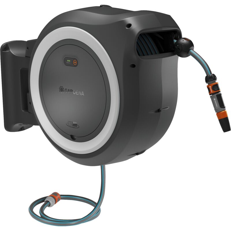 foto del prodotto gardena avvolgitubo da parete a batteria powerroll xl power for all solo tubo da 35 m, riavvolgimento automatico, senza batteria 18642 55 