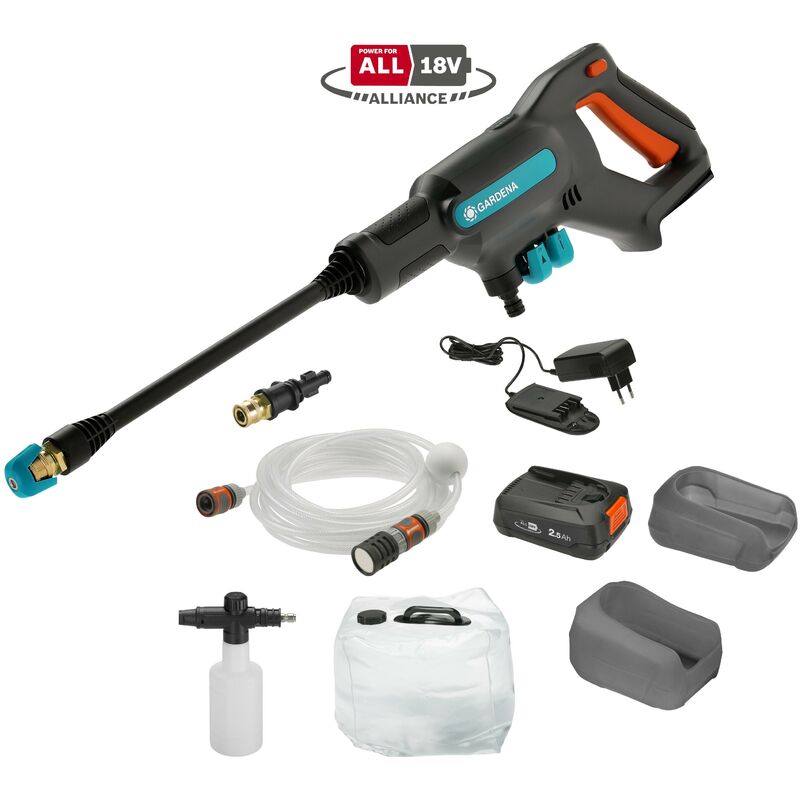 foto del prodotto gardena idropulitrice a batteria portatile aquaclean 24 18 v power for all, set completo premium 14800 31 
