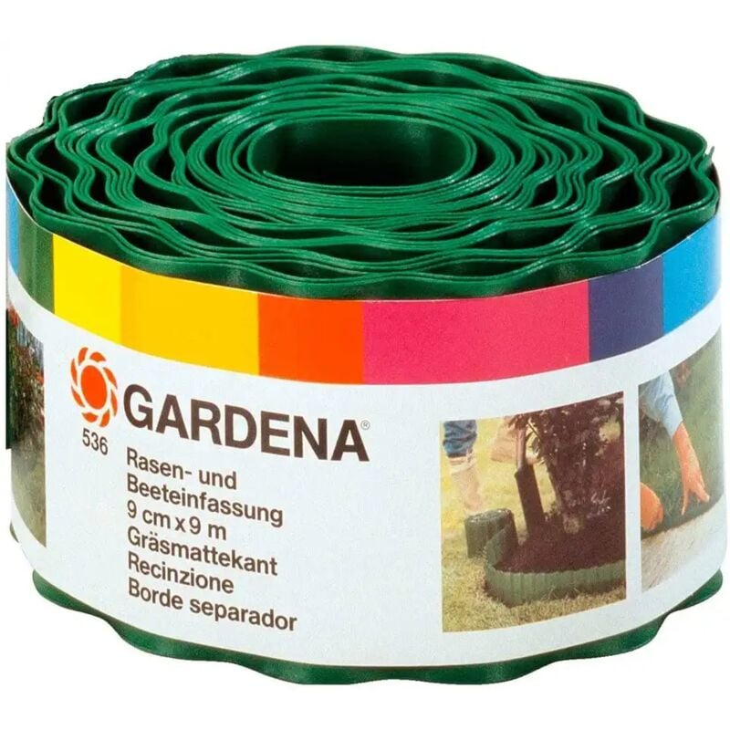 foto del prodotto gardena recinzione delimitazione per prato in plastica verde rotolo da 9 mt altezza 9 cm