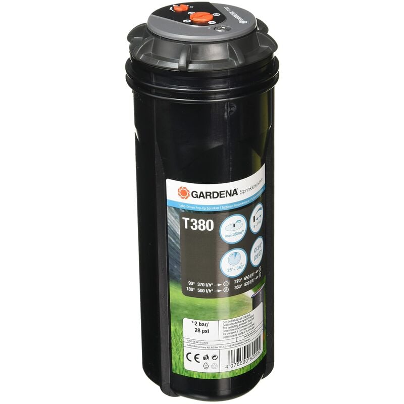 foto del prodotto gardena sprinkler system turbine pop up sprinkler t380 sistema irrigazione prati grandi dimensioni fino a 380 m , con campo tiro regolabile 6 11