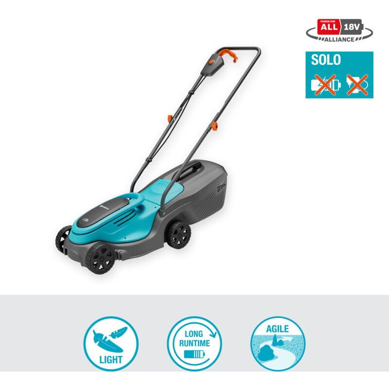 foto del prodotto gardena tagliaerba a batteria 18v powermax, superfici fino a 150 m2, larghezza taglio 30 cm, senza batteria power for all 14630 55 