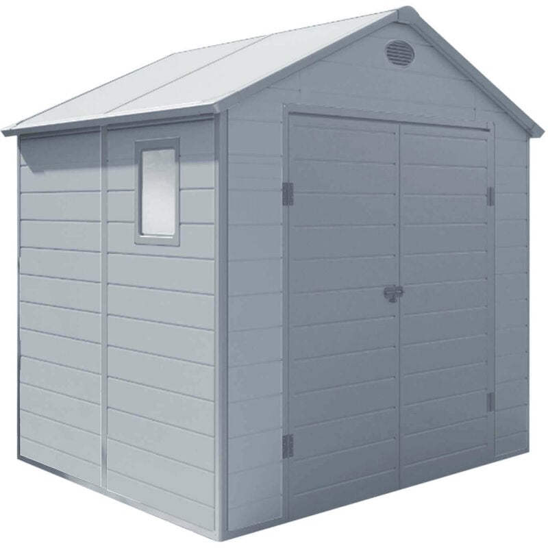 foto del prodotto gardeness casetta cottage da giardino porta attrezzi in resina effetto legno montebianco grigio chiaro
